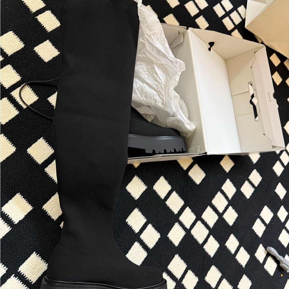 Aldo Black Over-the-Knee Stretch Platform Boots - Picture 3 of 7
